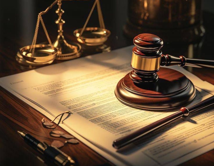 Gavel, scales of justice and legal documents